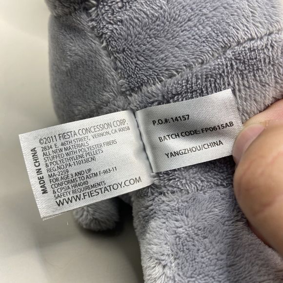 Fiesta Gray Elephant Plush 9 in Tall Sitting "Curtain Call" Embroidered Foot - Picture 6 of 6